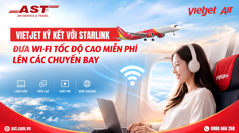 Hành khách sắp được sử dụng Wifi miễn phí tốc độ cao sau khi Vietjet bắt tay cùng Starlink